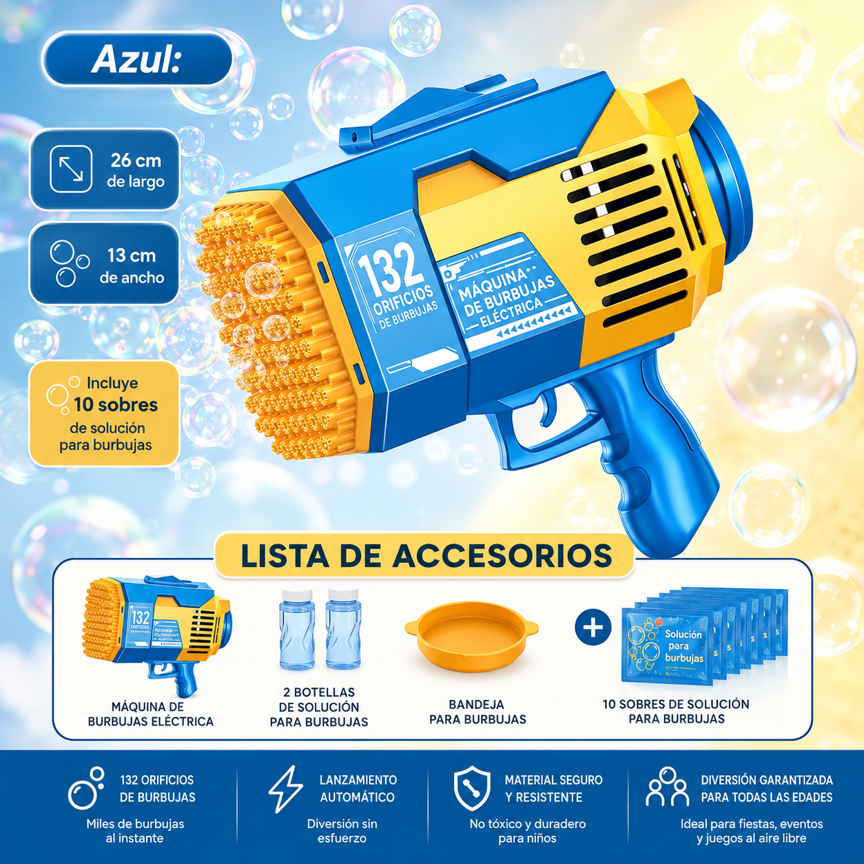 Bazuca Lanzadora de Burbujas LED Premium
